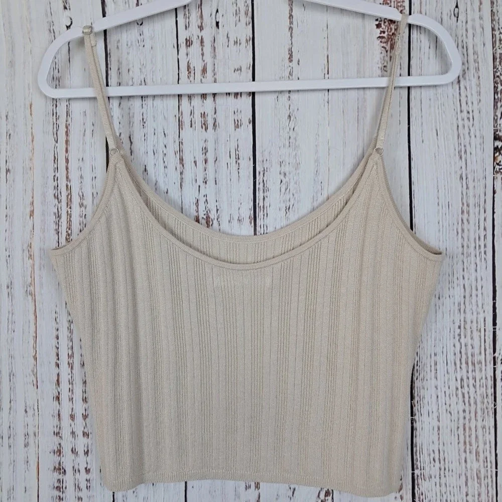 Abercrombie & Fitch XL Beige Ribbed Knit 2 Piece Midaxi Skirt and Crop Top Set - Picture 4 of 7